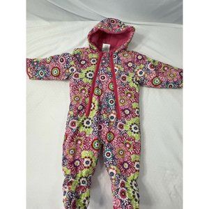 Baby Snowsuit 3-6 months Pink Floral Geometric Bunting w Feet, Warm  EUC